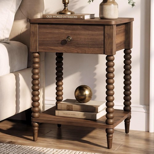 Walnut brown nightstand - walnut,
